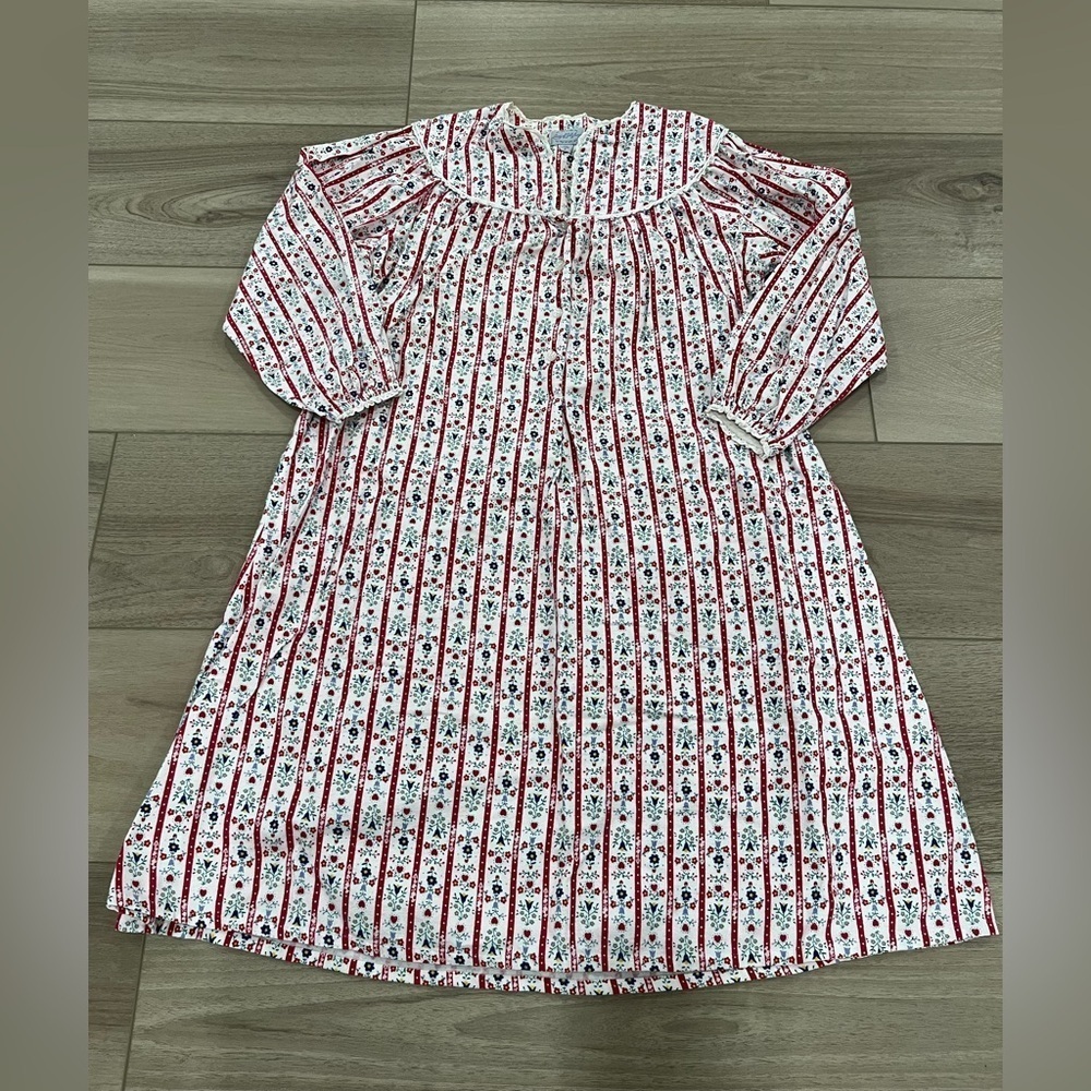 LANZ OF SALZBURG Tyrolean Flannel Nightgown White Red Stripes Floral Hearts M